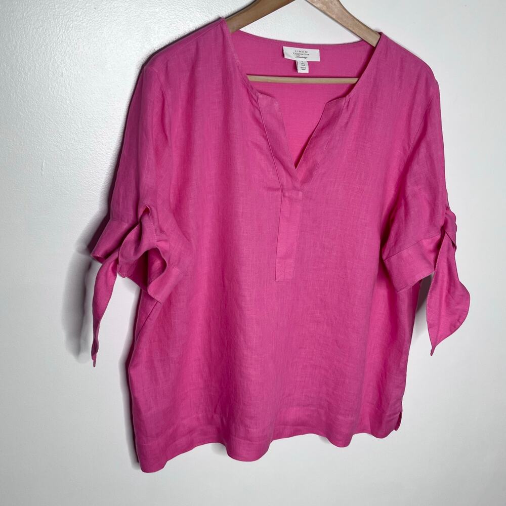 Charter Club Luxury Pink Linen Tie Sleeve Blouse Size Large Resort - Picture 3 of 9